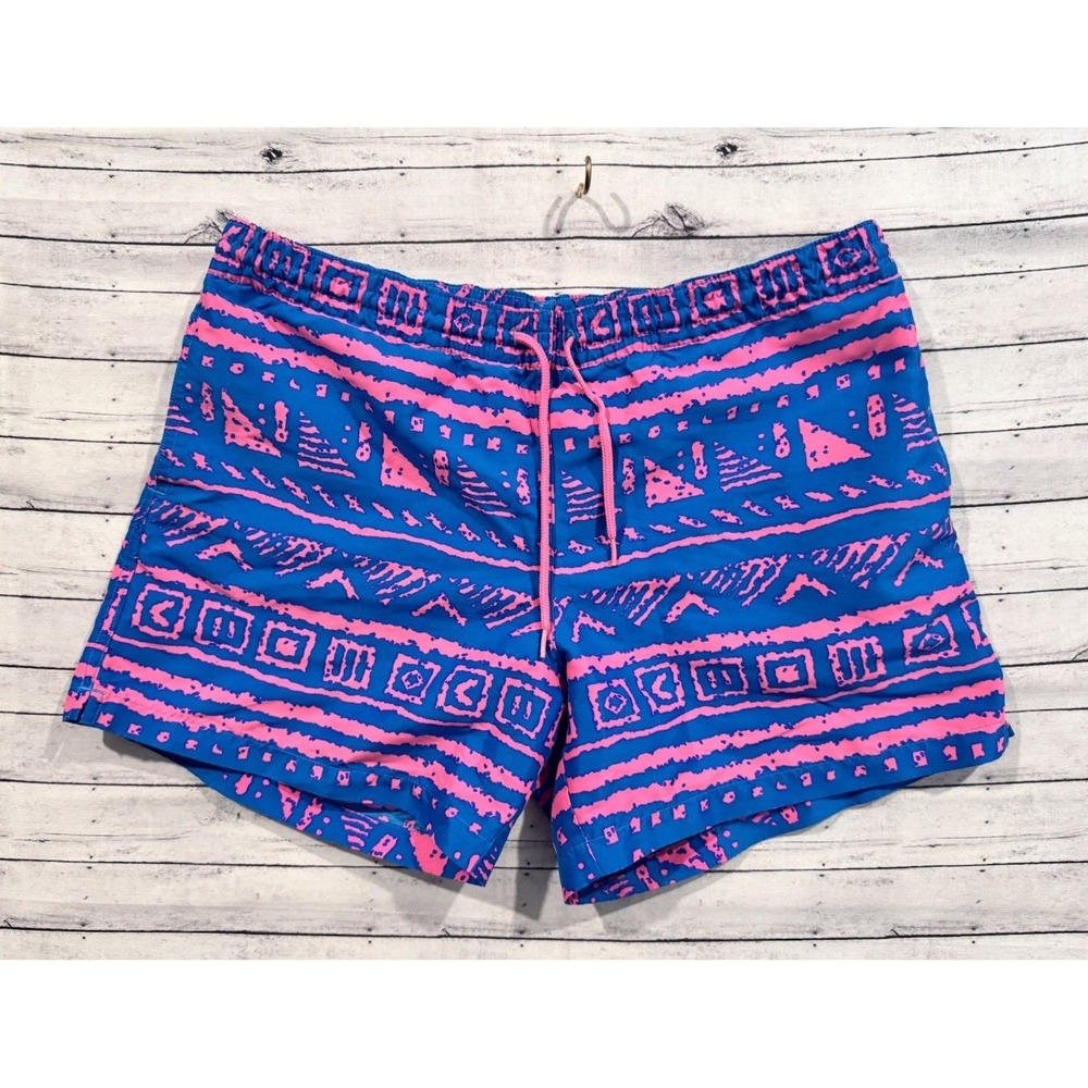 Chubbies Mens Tide Pool Swim Trunk Short Sz L Neon Aztec Lined Beach Pool Pocket